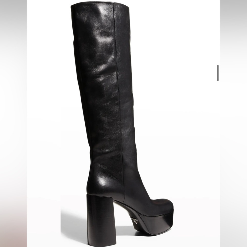 Prada Black Leather Platform Knee High Boots $1820 - Picture 3 of 8